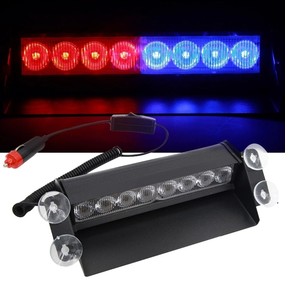 Lampa stroboscopica led, montaj in parbriz, 8w, culoare rosu - albastru