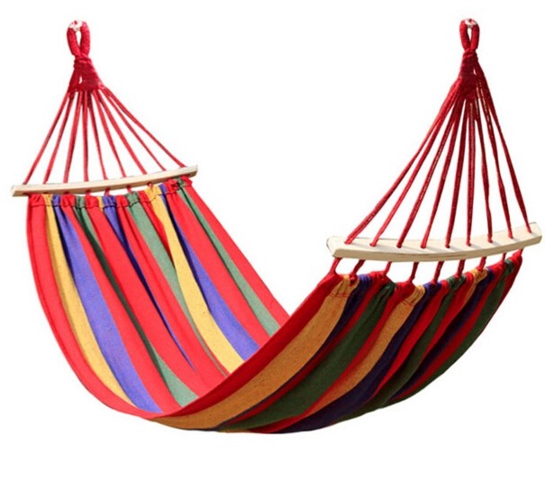 Hamac multicolor dublu (2 persoane), 200 x 150 cm, cu bara de 80 cm - rosu