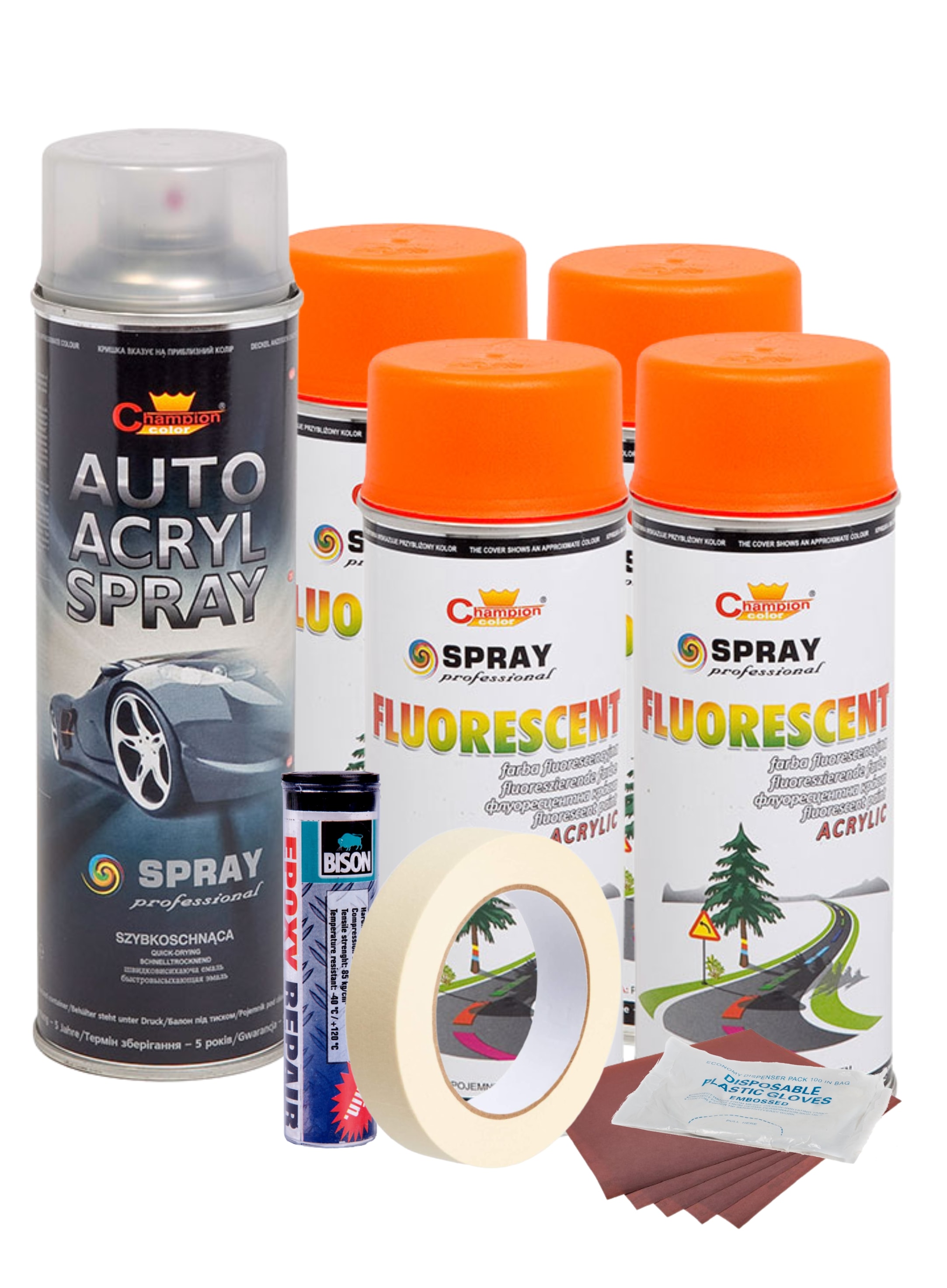 Kit complet reparatie si vopsire jante culoare Orange Fluorescent, V4