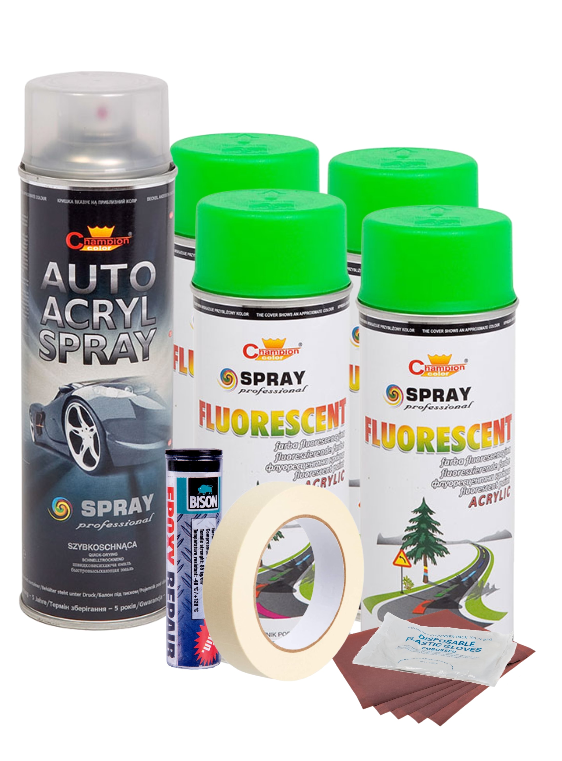 Kit complet reparatie si vopsire jante culoare Verde Fluorescent, V4