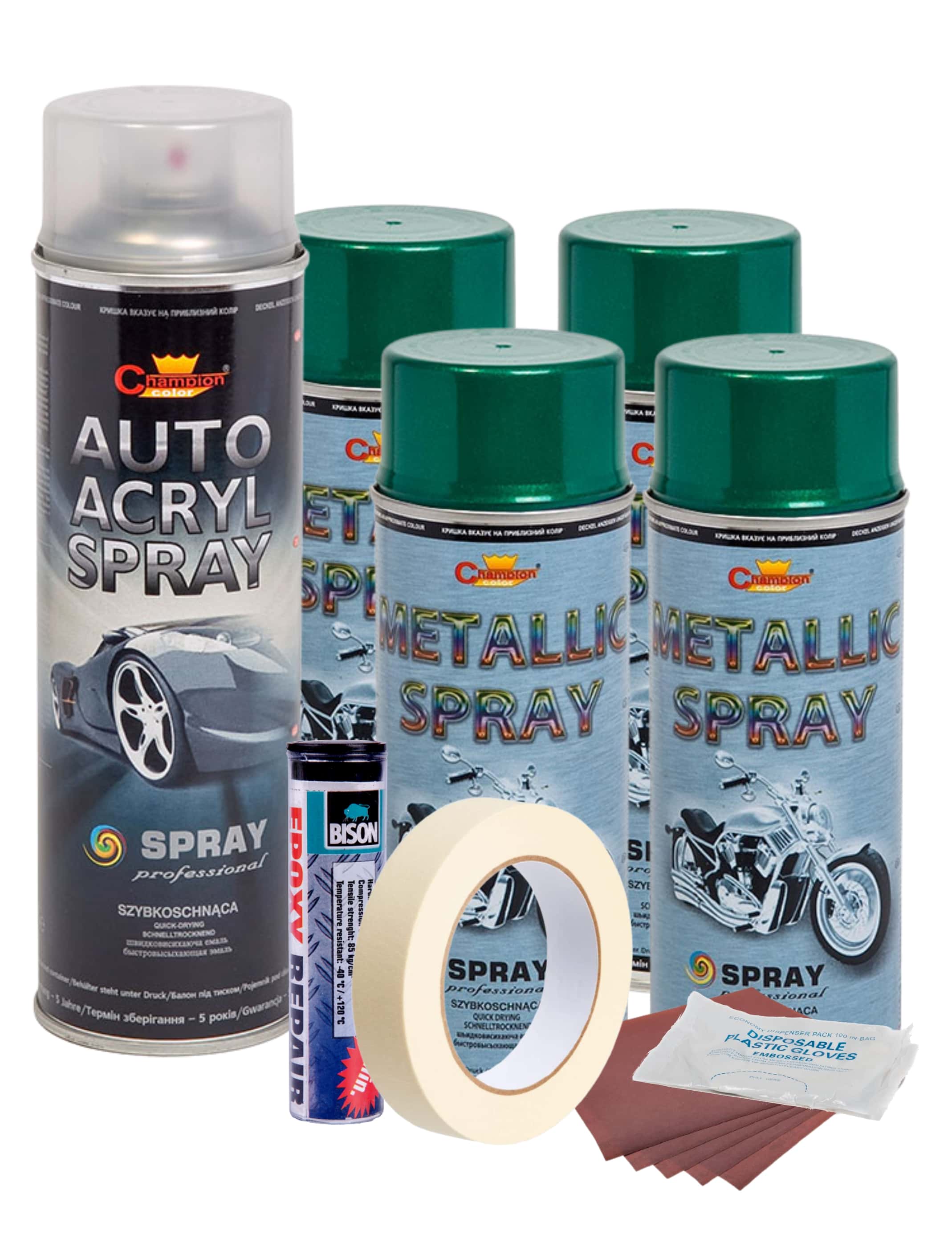 Kit complet reparatie si vopsire jante culoare Verde Metalizat, V4